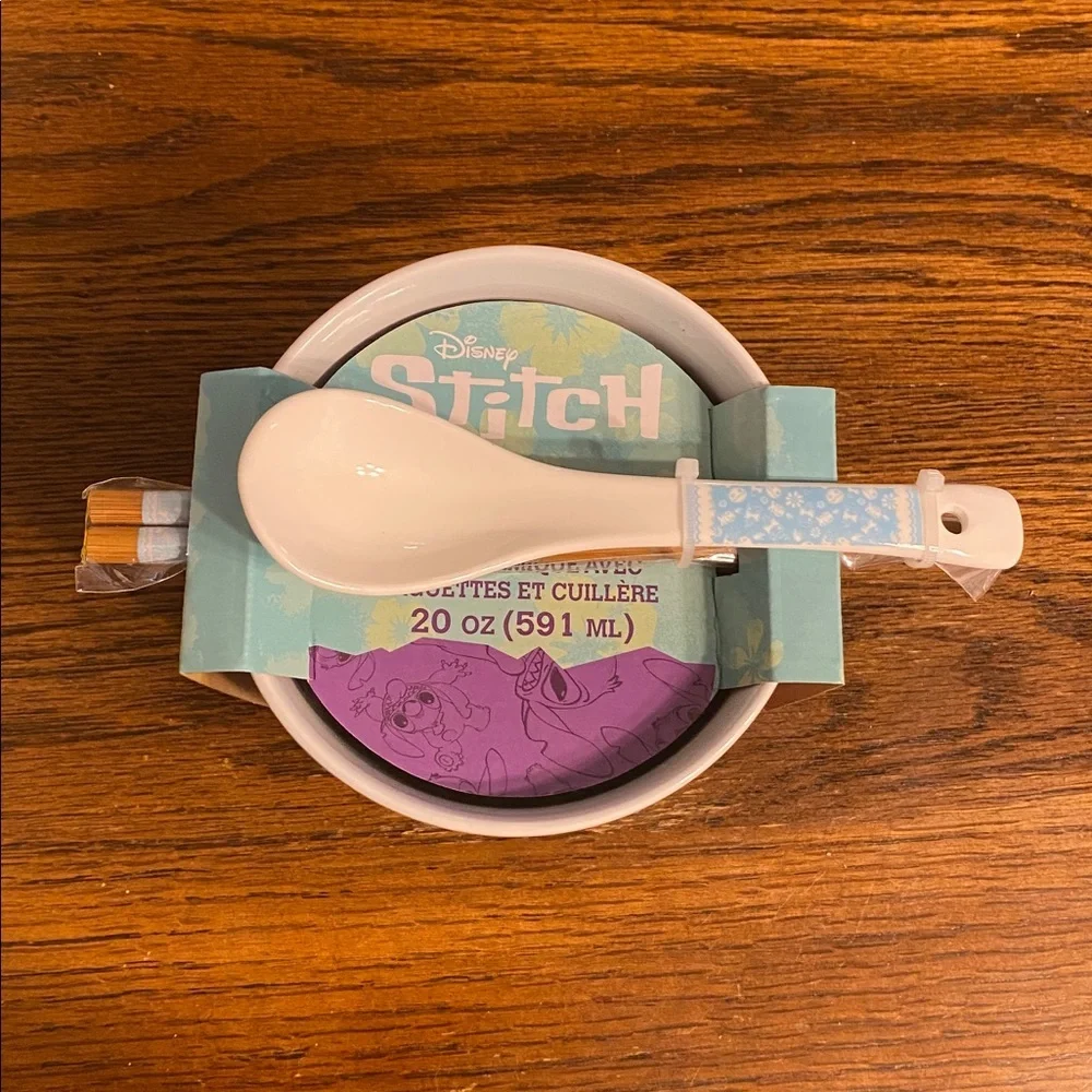 Disney Stitch Ceramic Noodle Bowl Set with Chopsticks & Spoon 20 oz NWT